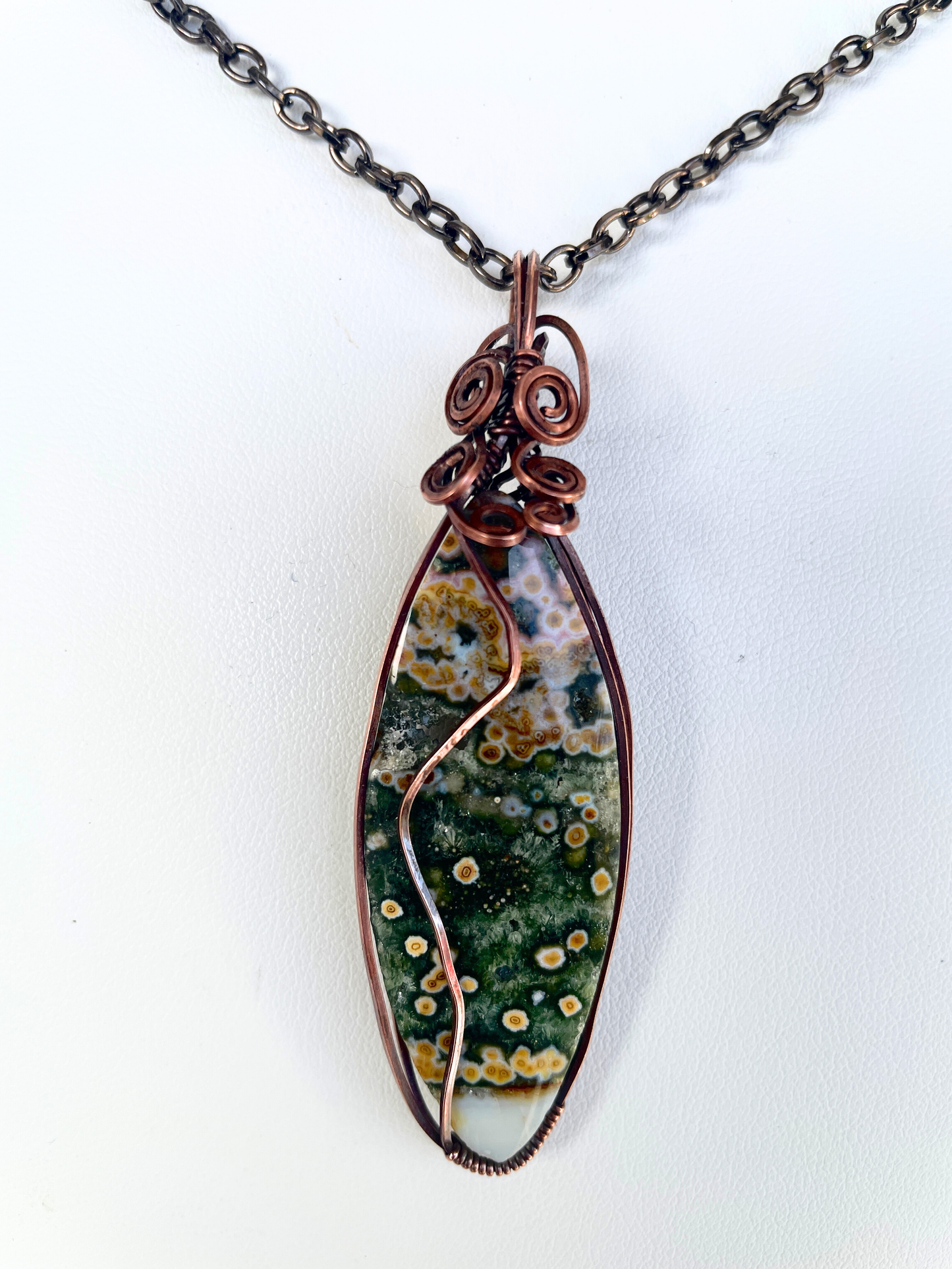 OJ0001 Ocean Jasper Pendant on 22" Antiqued Copper Chain