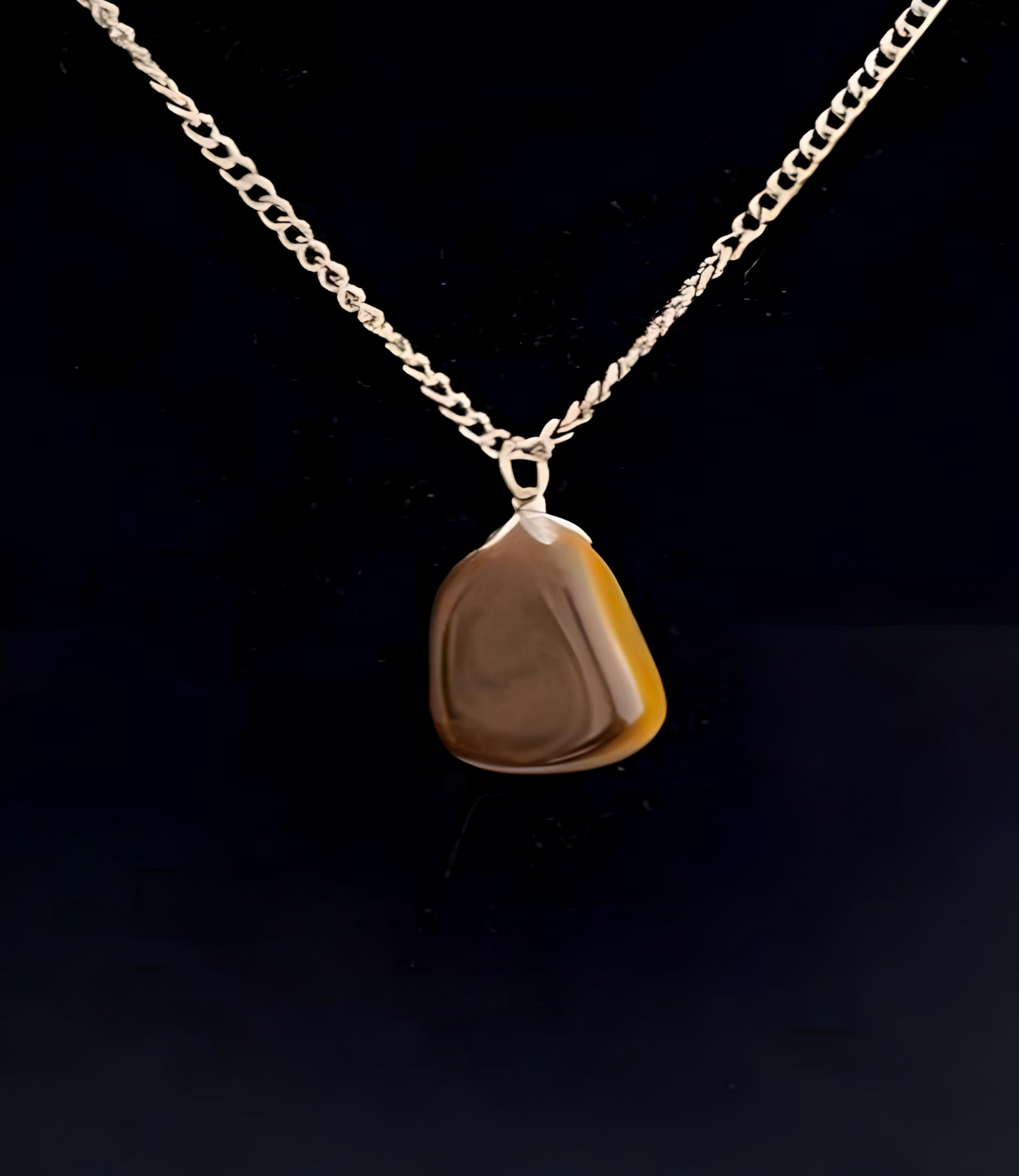 TI0001 Gold Tiger Eye Pendant, Oxidized Silver Chain