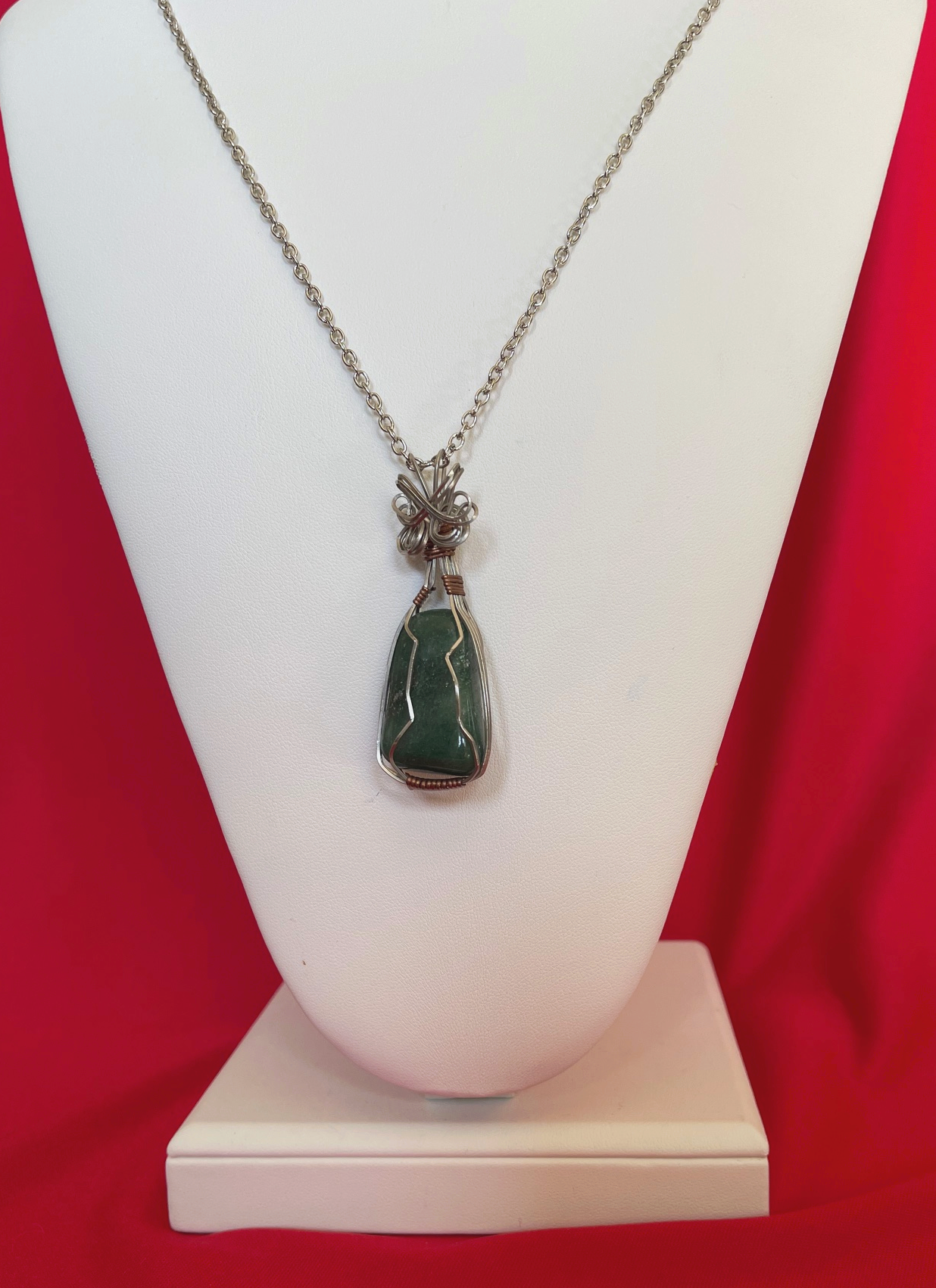 ADV0002 Wire-Wrapped Adventurine with Silver Chain