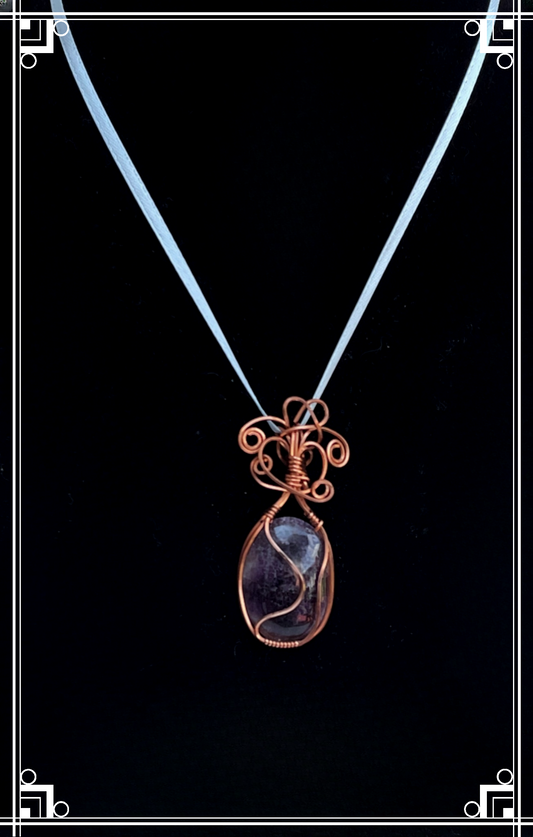 AMTH0001 "Auralight 23" Amethyst Pendant In Bright Copper Wire Frame