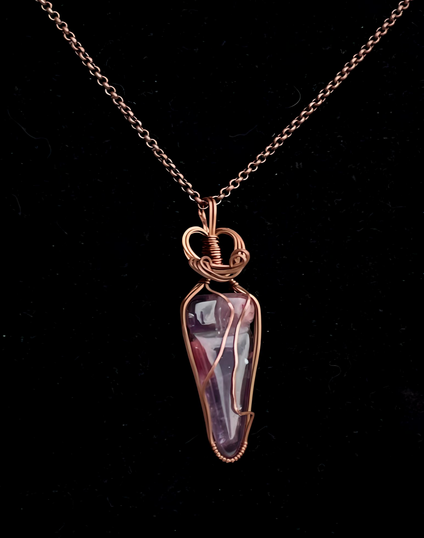 AMTH0002 Hand-Carved Deep Purple Amethyst Wrapped in Oxidized Copper