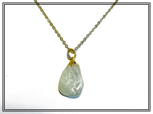 AQ0001 Small Tumble-Polished Aquamarine, Gold Colored Chain