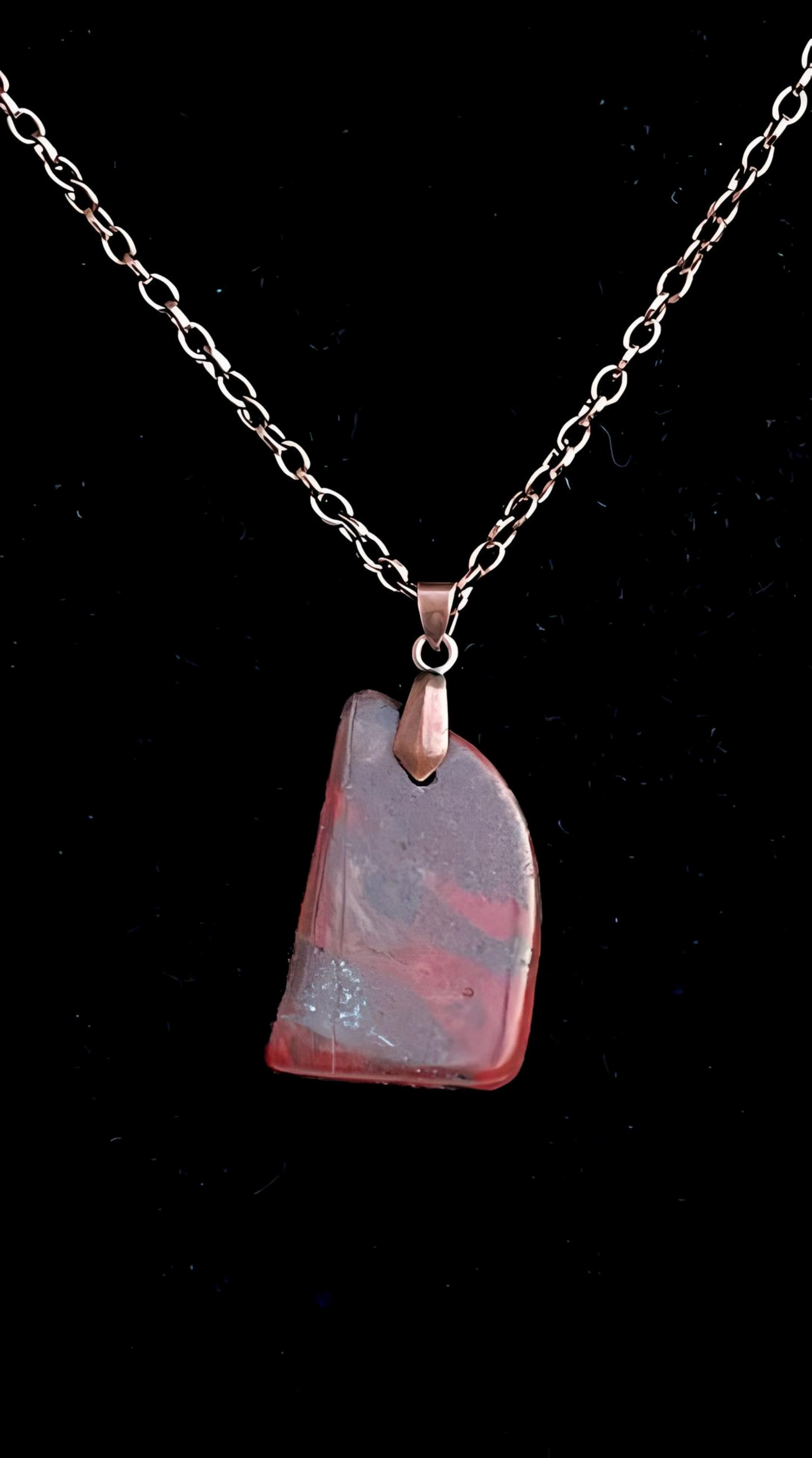 BIS0001 Red and Black Banded Ironstone Pendant on Antiqued Copper Chain