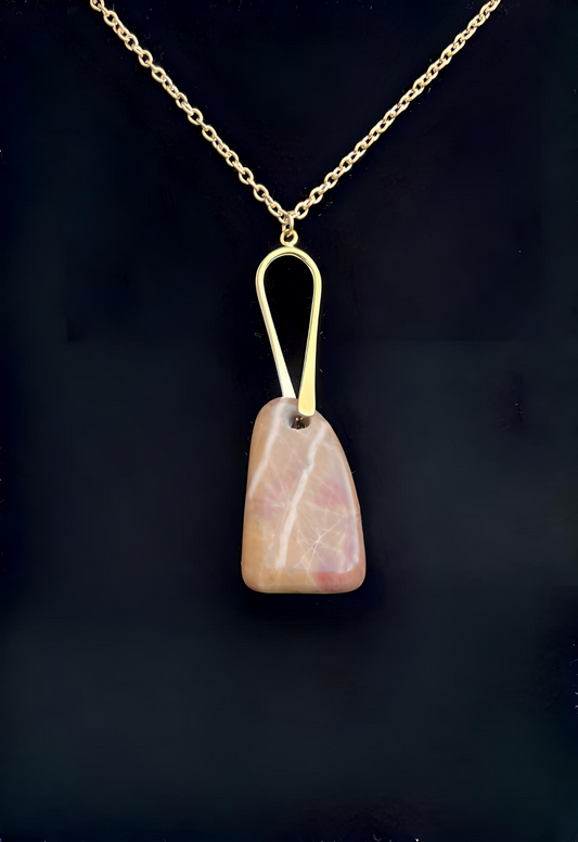 BJ0005 Red and Yellow Banded Jasper Pendant, Gold Chain