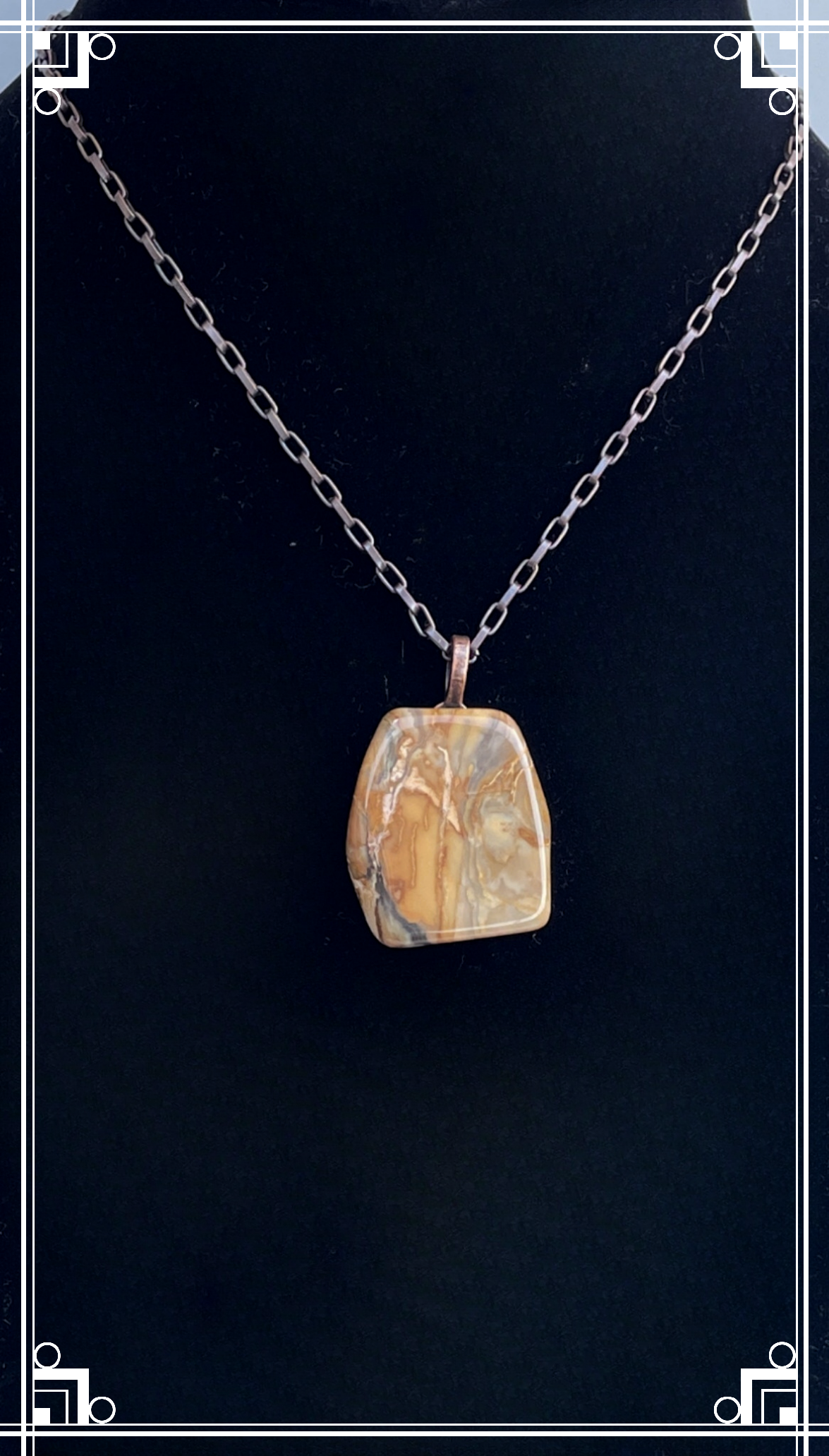 BJ0003 Freeform, Tumble-Polished Bruneau Jasper Pendant, Oxidized Copper Chain