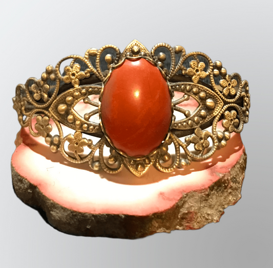 BRACE0001 Red Jasper Stone Set in Yellow Brass Cuff