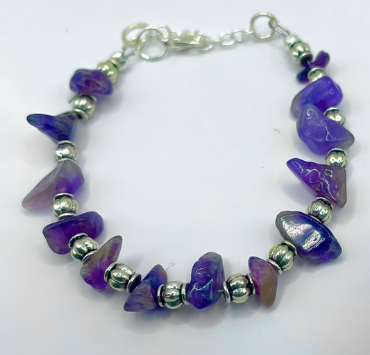 BRACE0002 Bracelet of Amethyst Nuggets and Silver Beads