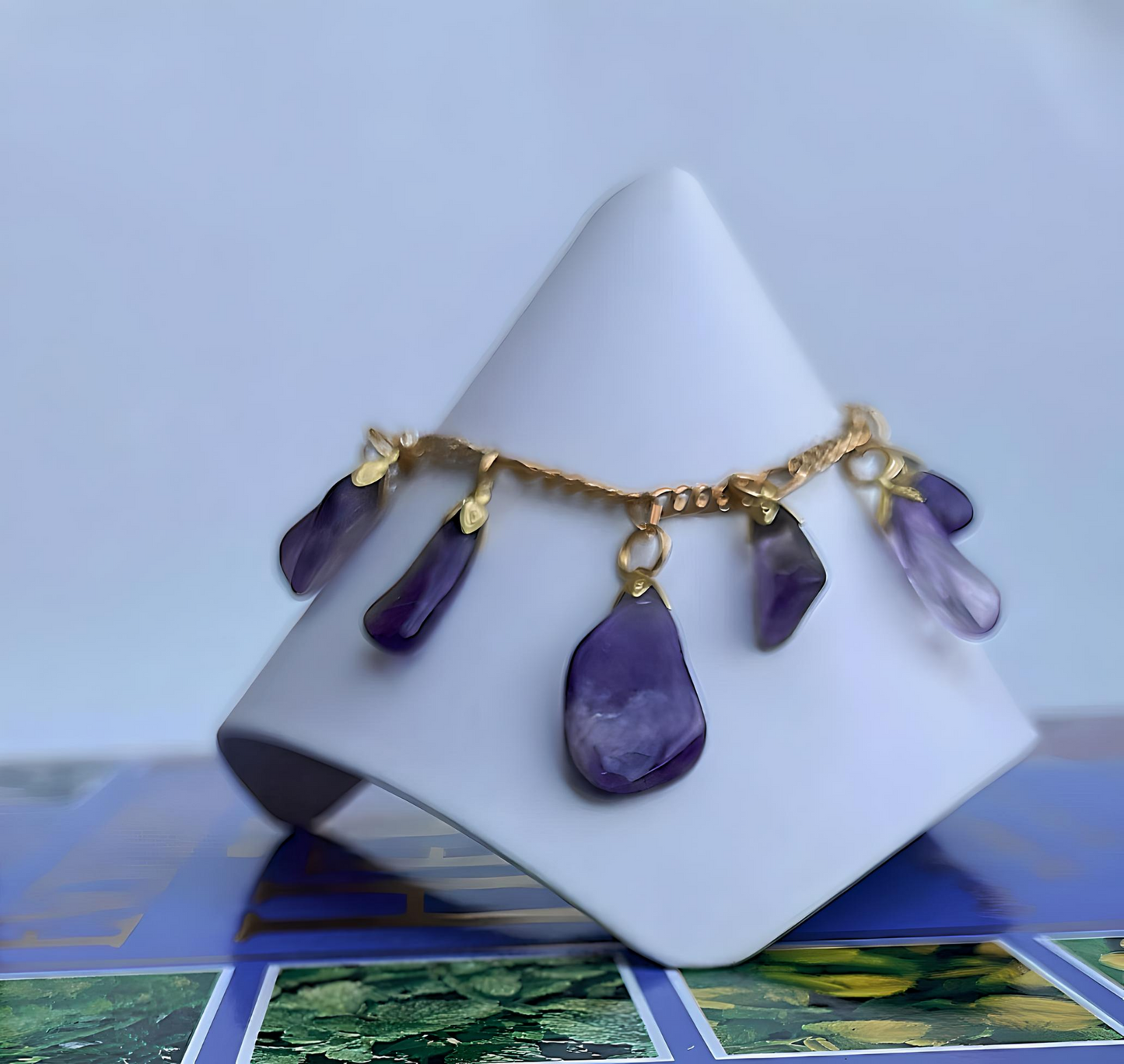 BRACE0008 Free-form Amethyst Stones, Gold Chain