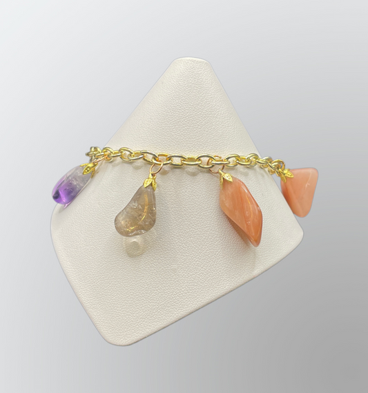 BRACE0012 Multi-colored Stone Dangles Bracelet