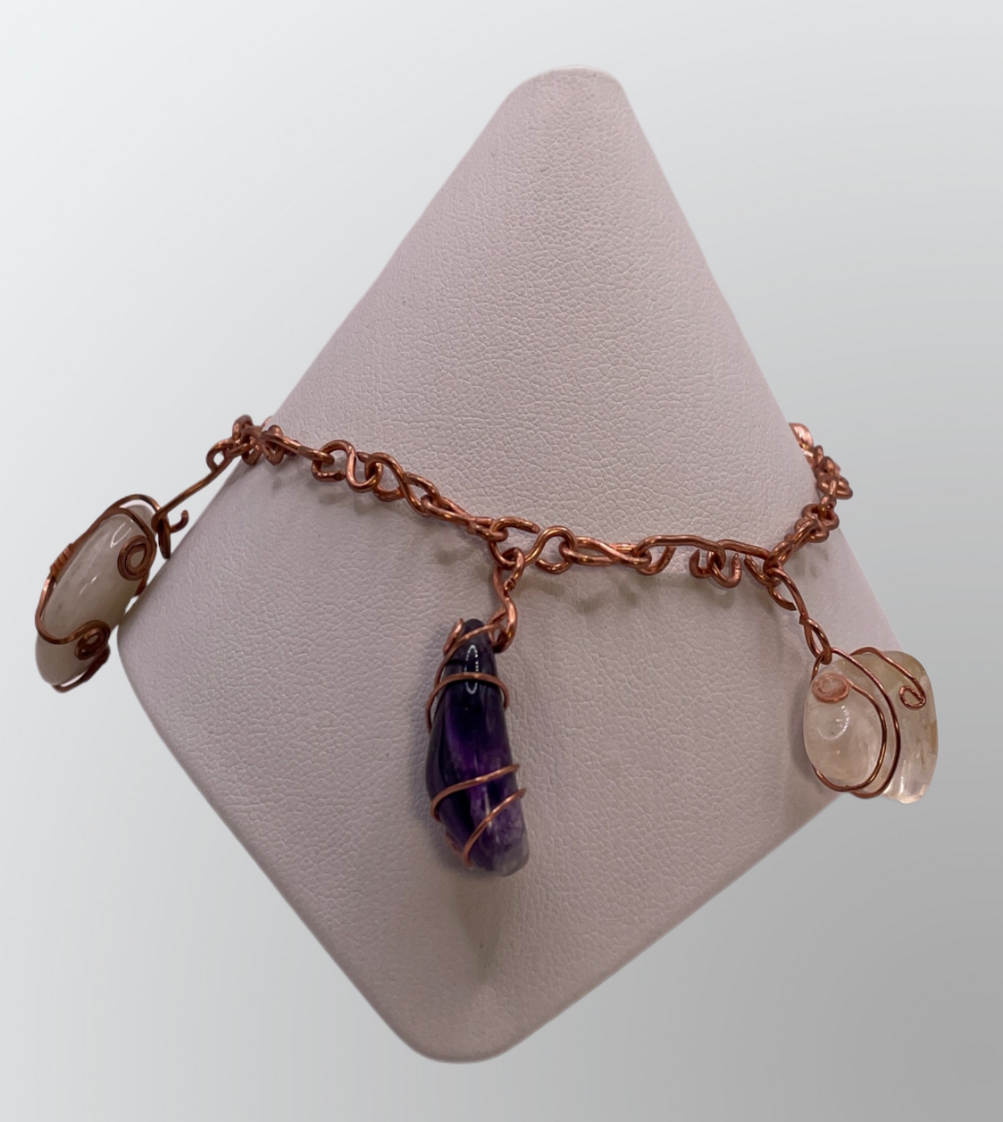 BRACE0020 Multi-Gemstone Drop Bracelet on Custom Copper Chain