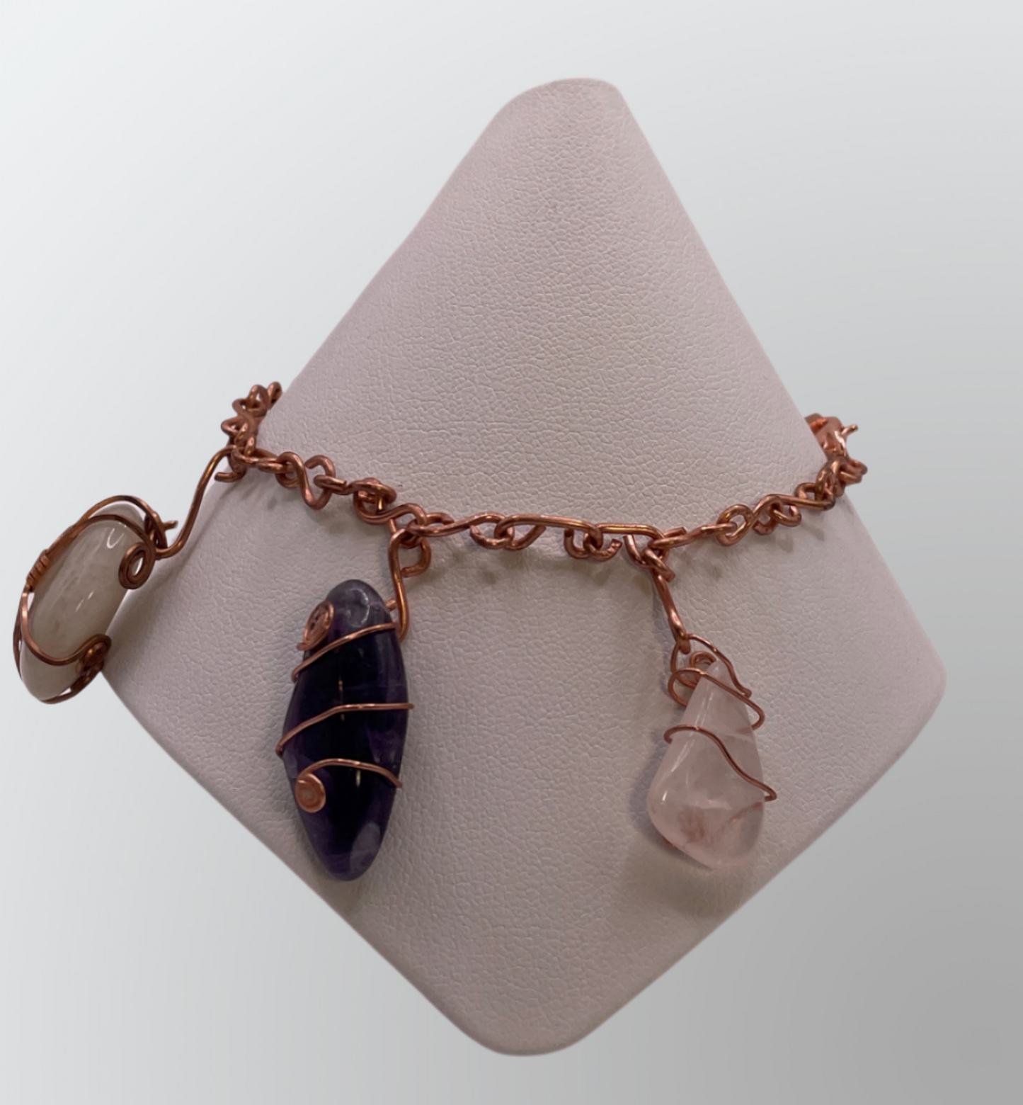 BRACE0020 Multi-Gemstone Drop Bracelet on Custom Copper Chain