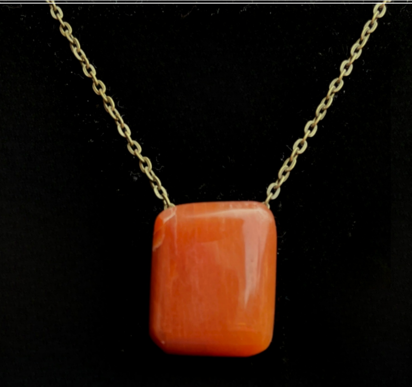 CAR0001 Carnelian Pendant on Antique Yellow Brass Chain Necklace