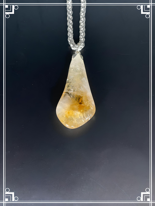 CIT0002 Citrine Pendant, Bright Silver Chain