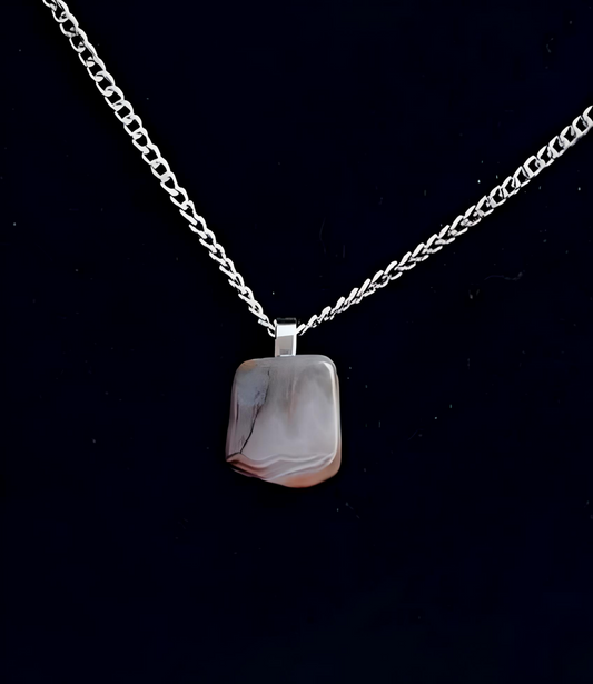 CL0005 Small Crazy Lace Agate Pendant, Silver Chain