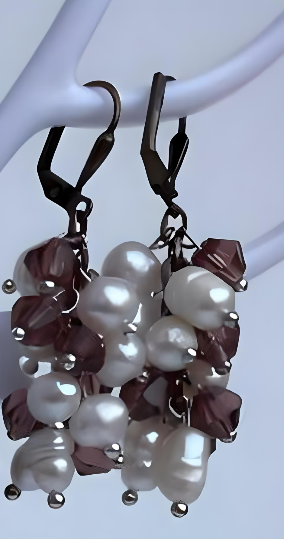 EAR0008 Fresh Water Pearl and Lilac Faceted Czech Glass Bead Dangle Earrings