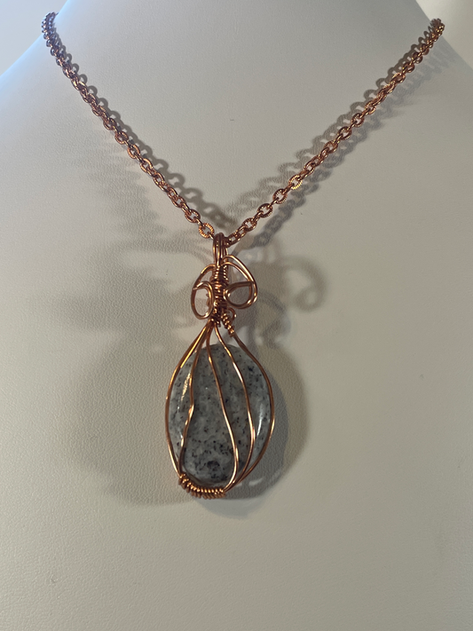 GRAN0001 Granite Stone Pendant in Bright Copper Wire, Bright Copper Chain