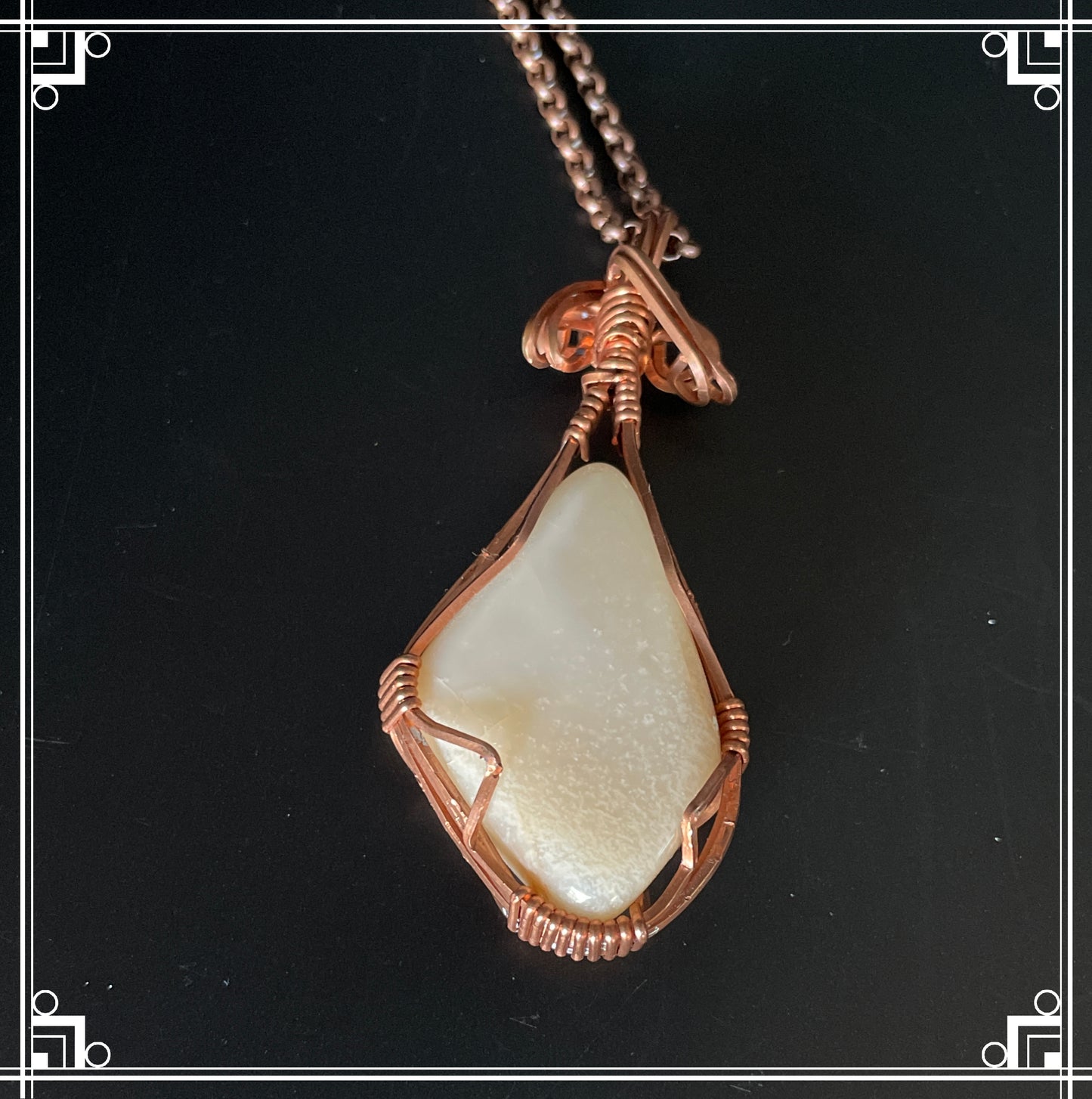 MS0001 Moonstone Pendant Wire-Wrapped in Oxidized Copper, Oxidized Copper Chain.