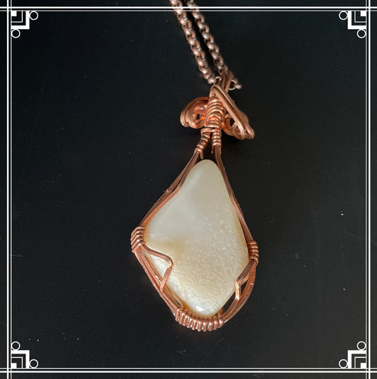 MS0001 Moonstone Pendant Wire-Wrapped in Oxidized Copper, Oxidized Copper Chain.