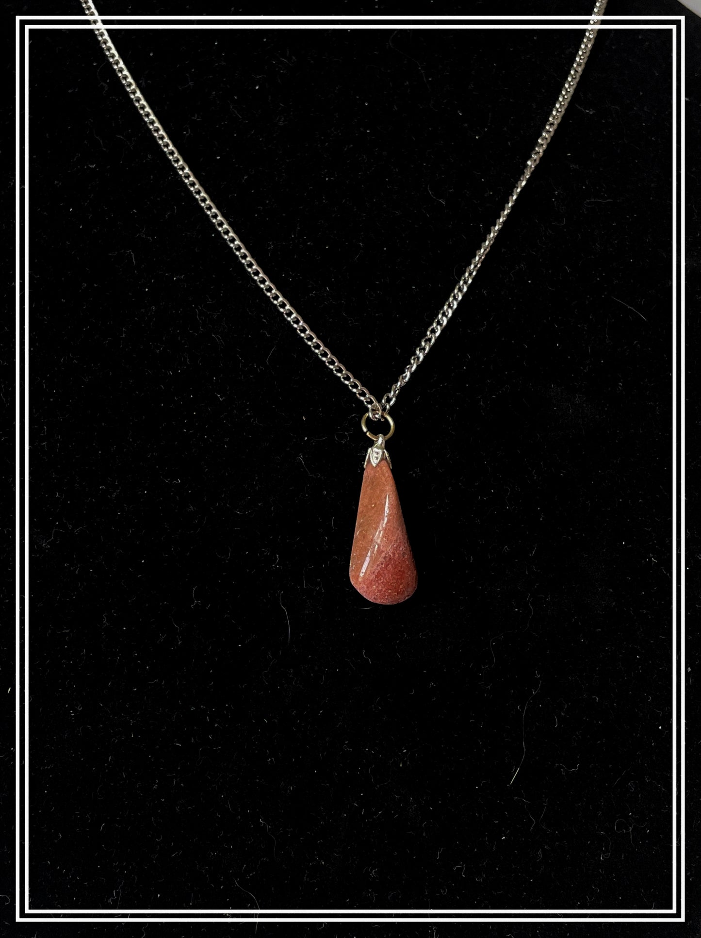 JASP0010 Red Jasper Pendant on Silver-colored Chain