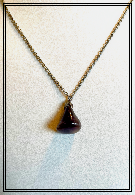 AMTH0013 Dark Purple Amethyst Pendant on Gold-Colored Chain