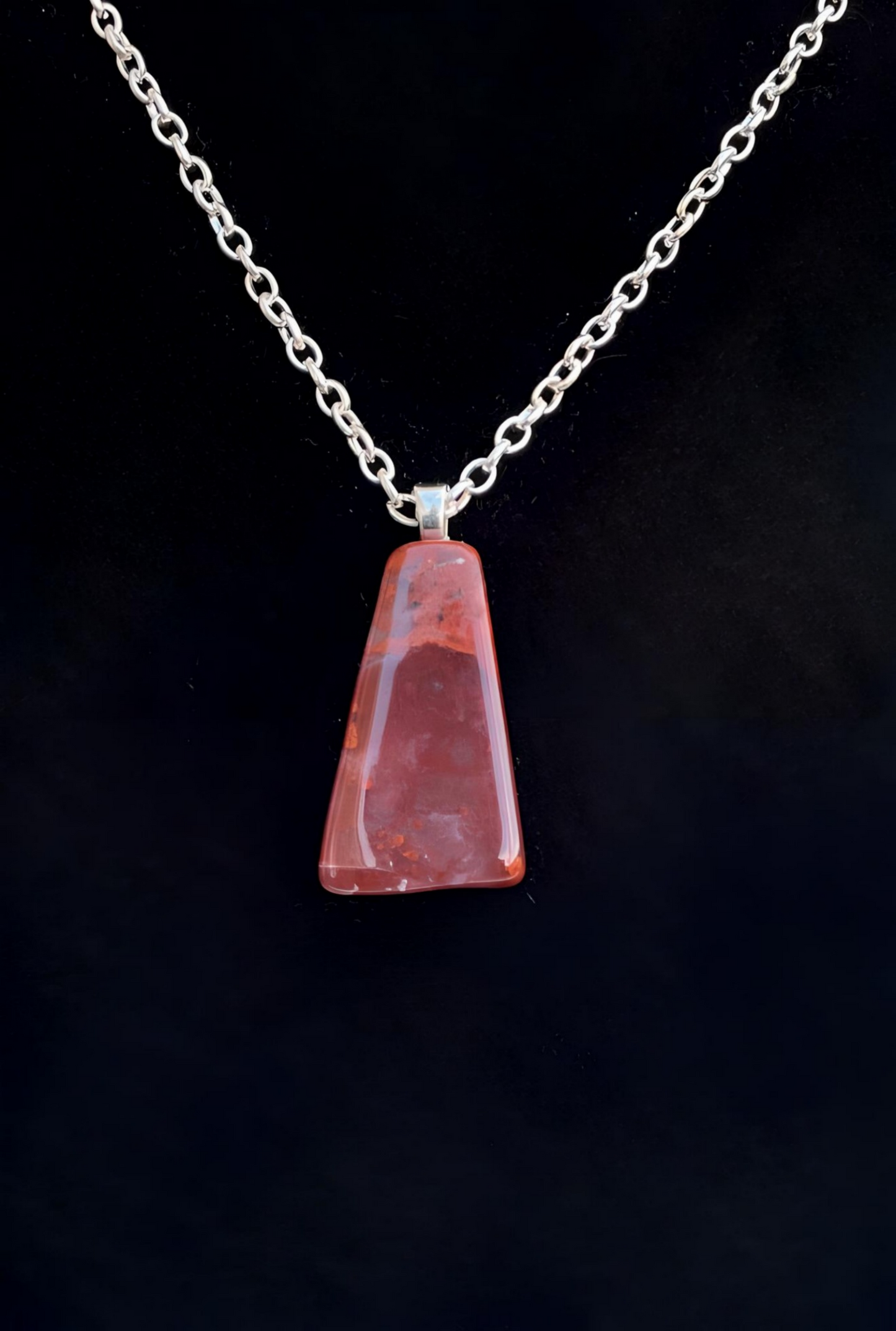 JASP0001 Red Jasper Pendant, Silver Chain