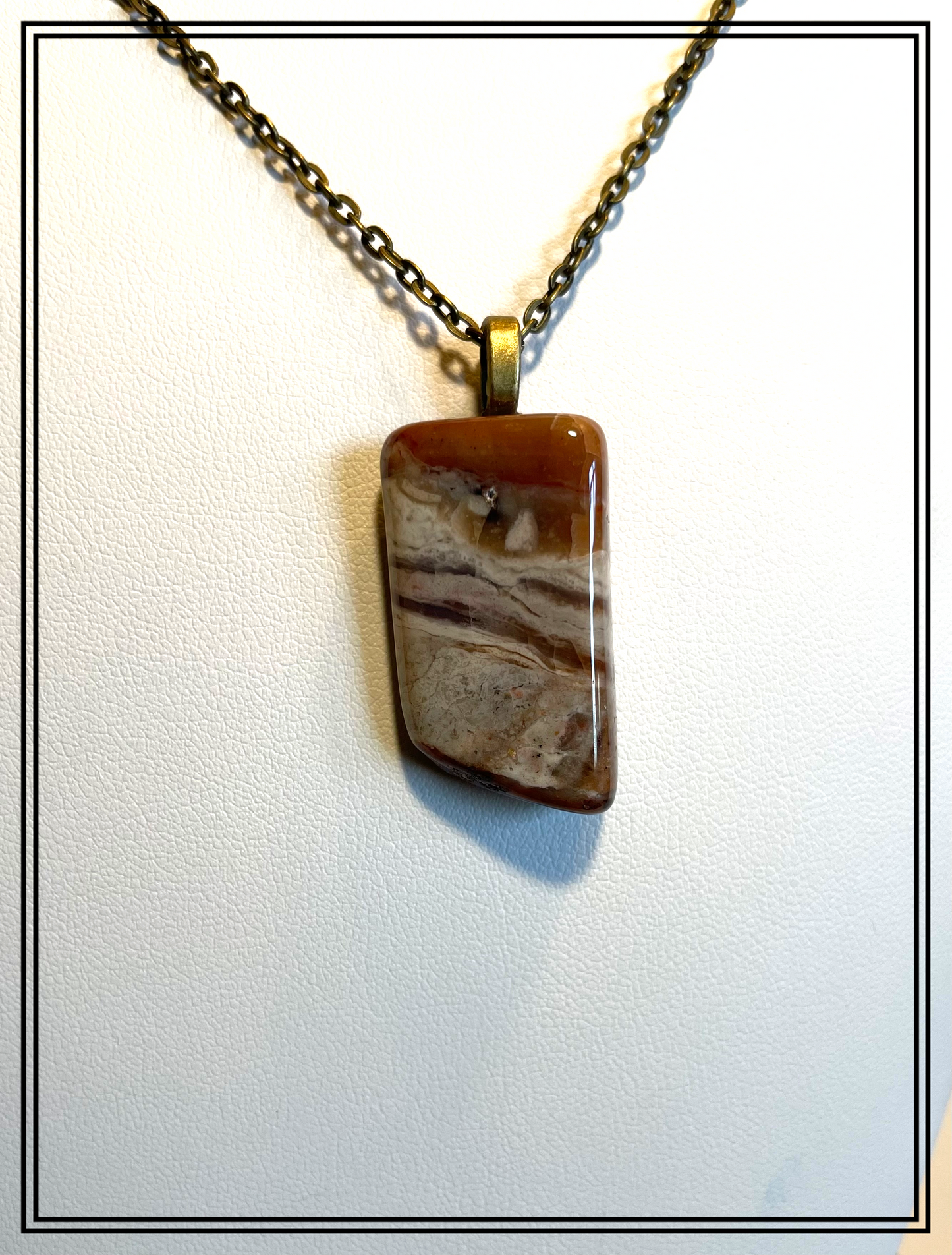 JASP0021 Brecchiated Jasper Pendants, Antiqued Yellow Bronze Chain