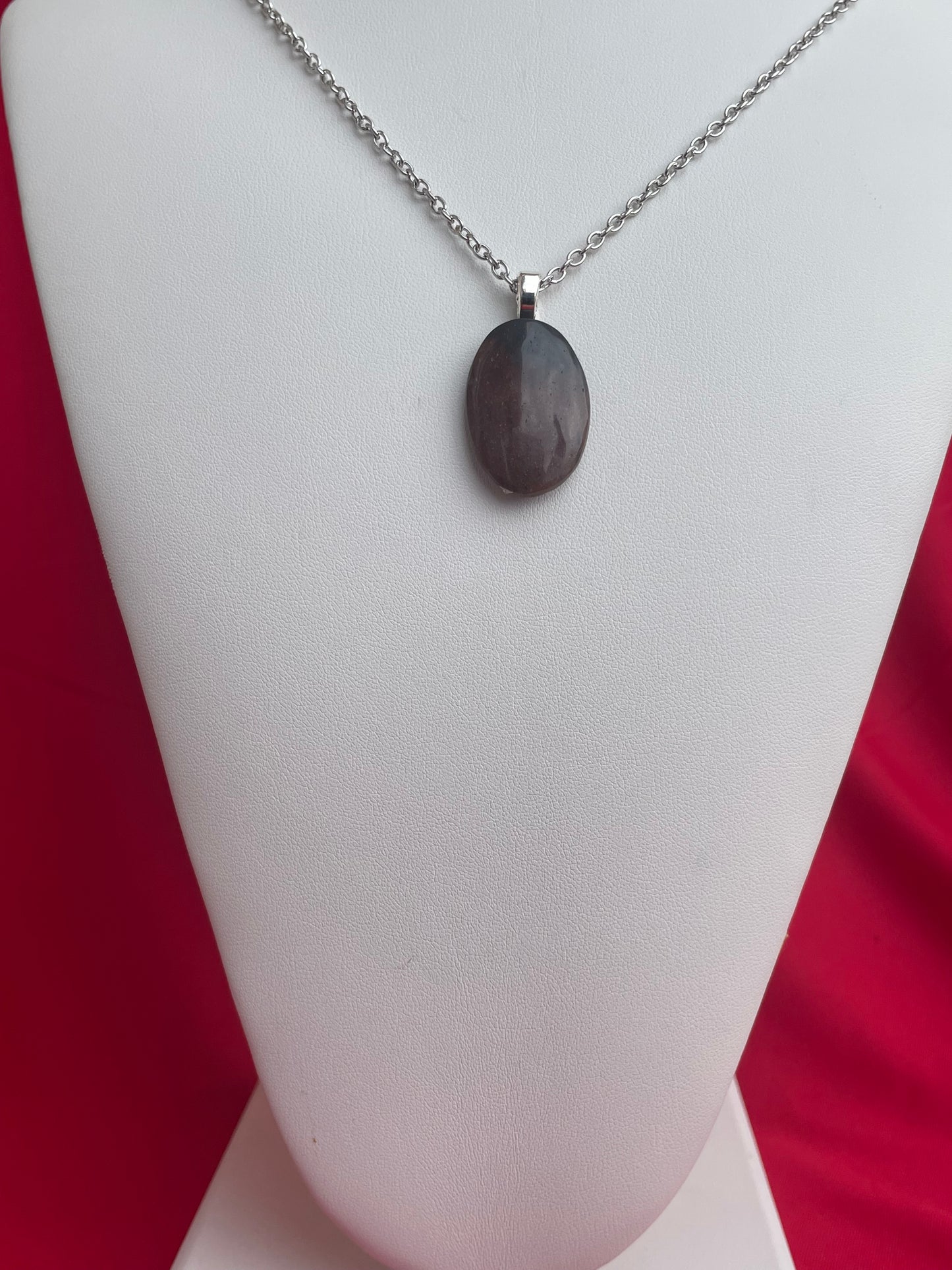 JASP0022 Dark Red Jasper Pendant on Silver Chain