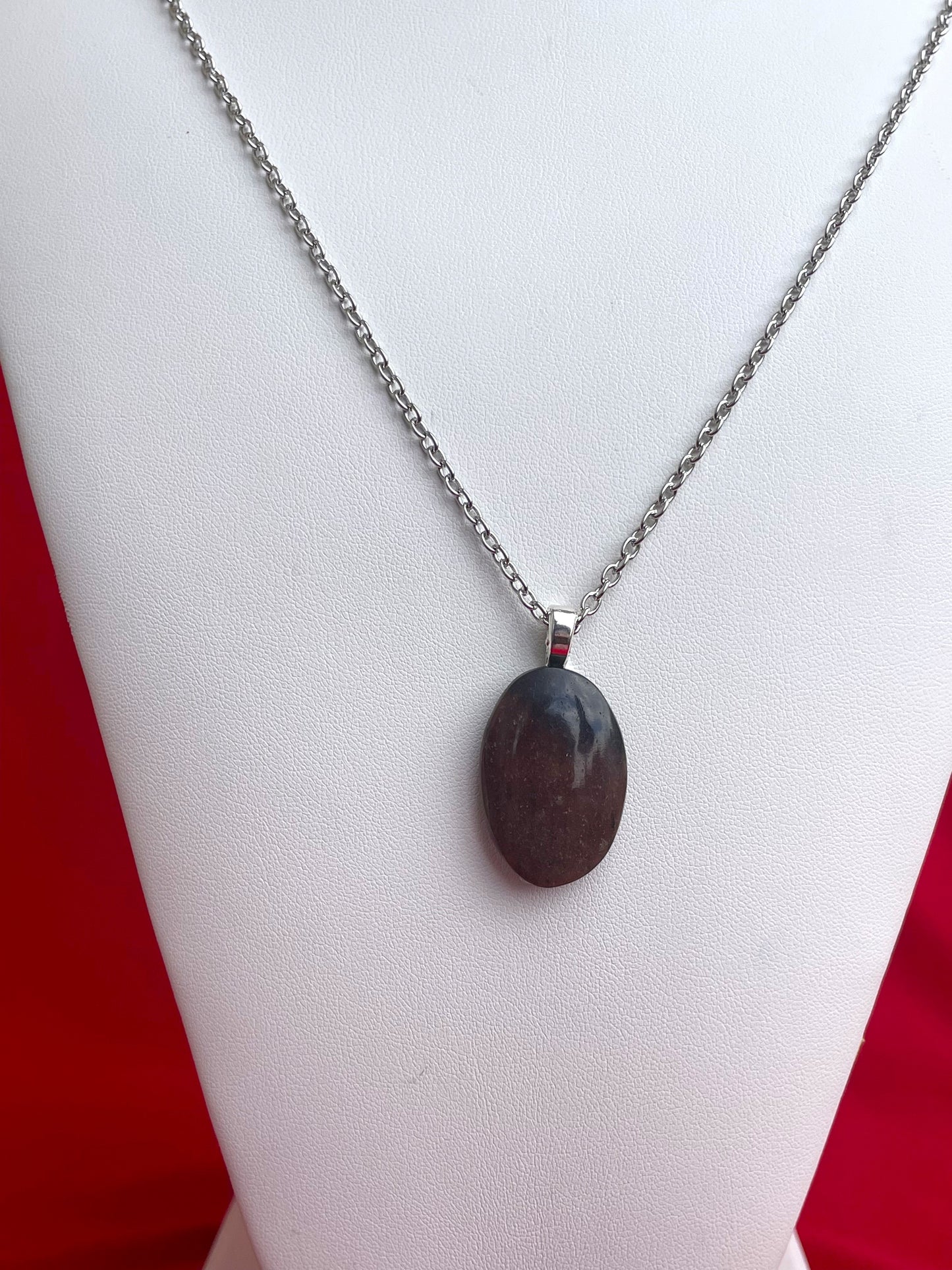 JASP0023 Red-Brown Jasper Stone on Gold-Colored Chain