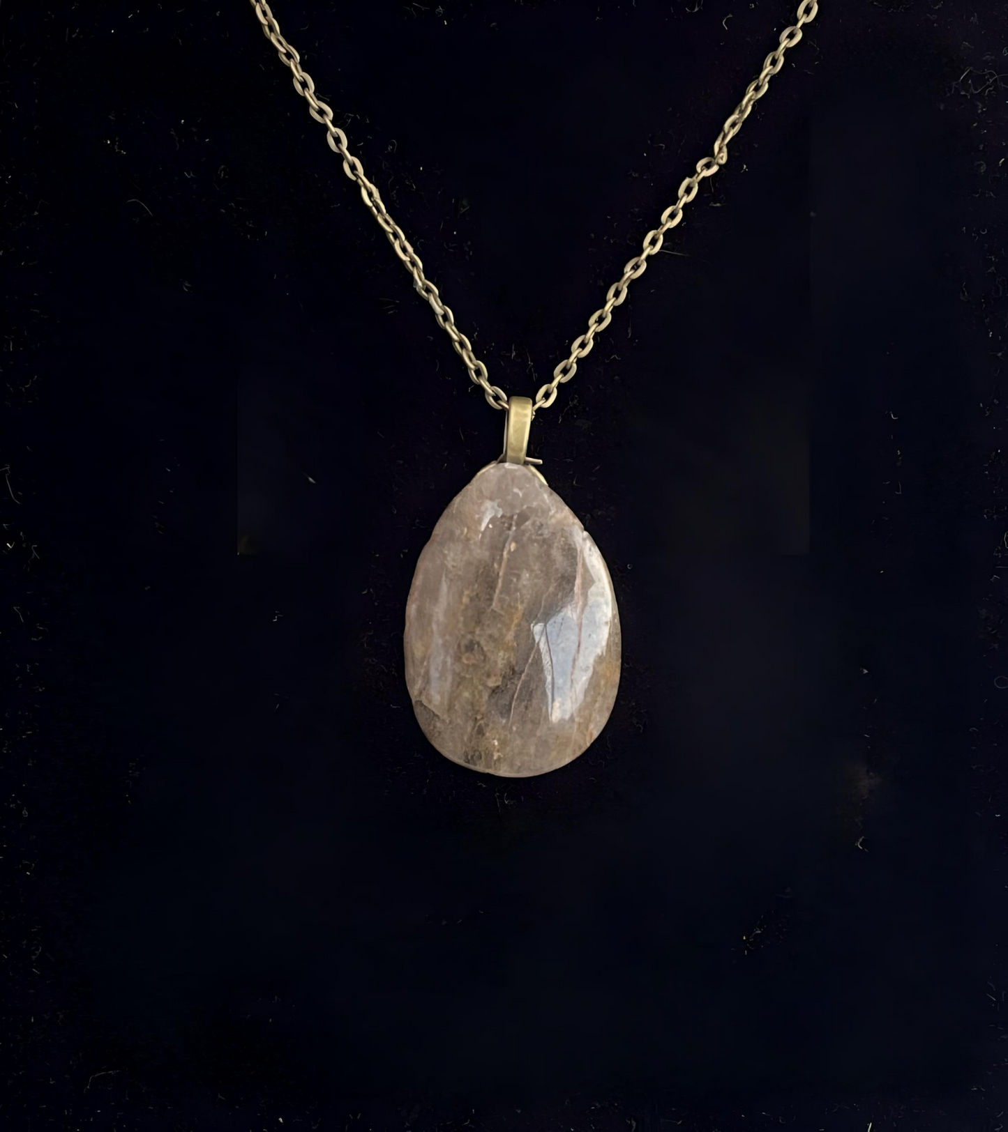 MAG0001 Moss Agate Pendant, Oxidized Yellow Brass Chain