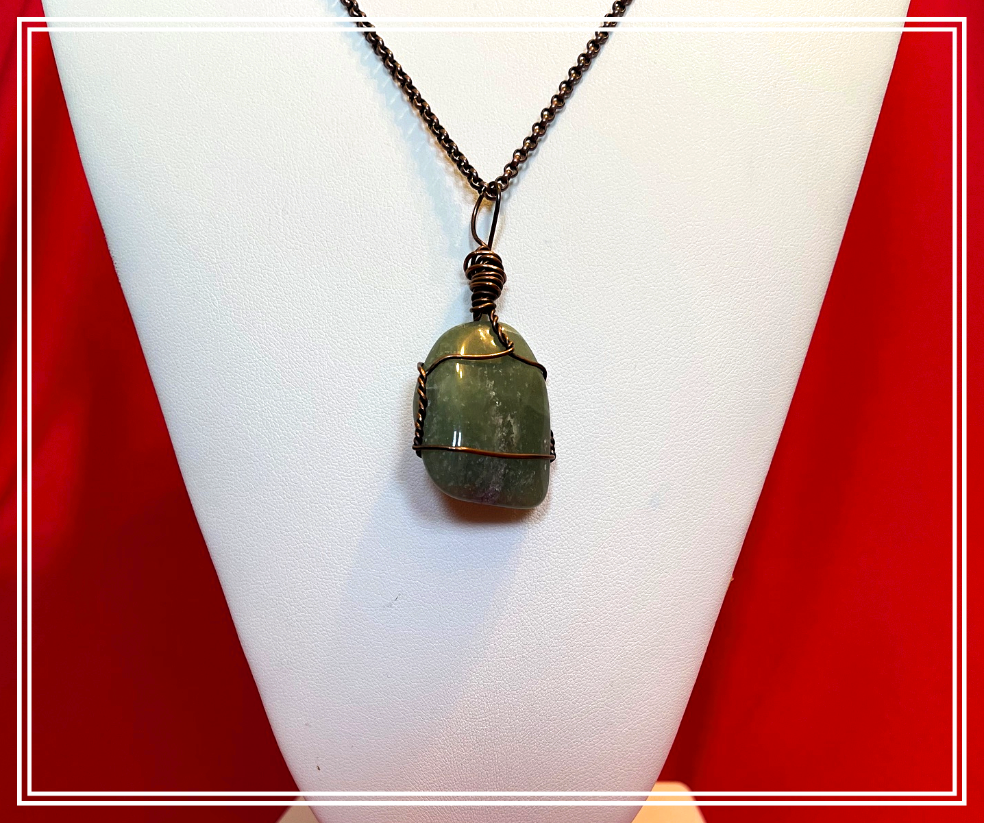 MAG0012 Green Moss Agate Wire-Wrapped in Oxidized Copper, Oxidized Copper Chain