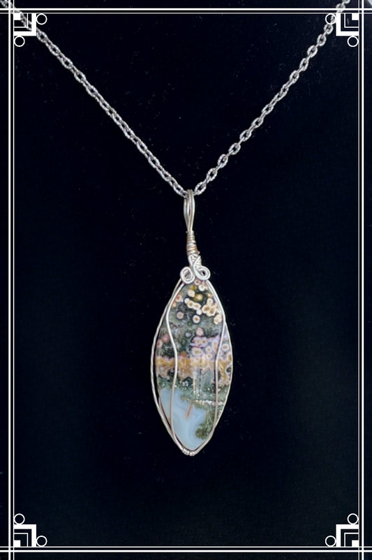 OJ0001 Ocean Jasper Pendant on 24" Antiqued Silver Chain