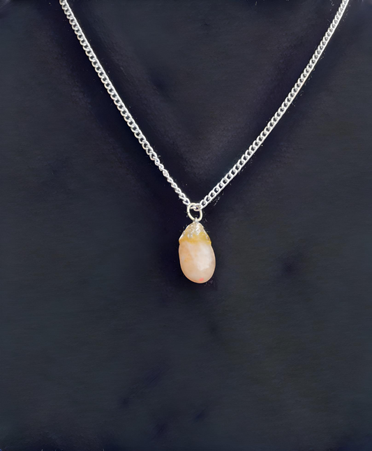 OQ0003 Pale Orange Quartz "Teardrop" Pendant on Silver Chain