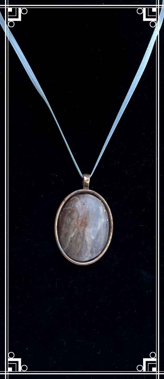 OW0001 Pendant of Owyee Jasper 40mm x 30mm Stone In Antiqued Yellow Brass Setting