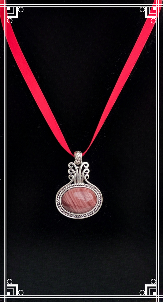 RJ0001 25mm x 20mm Oval Red Banded Jasper Set in Silver Bezel