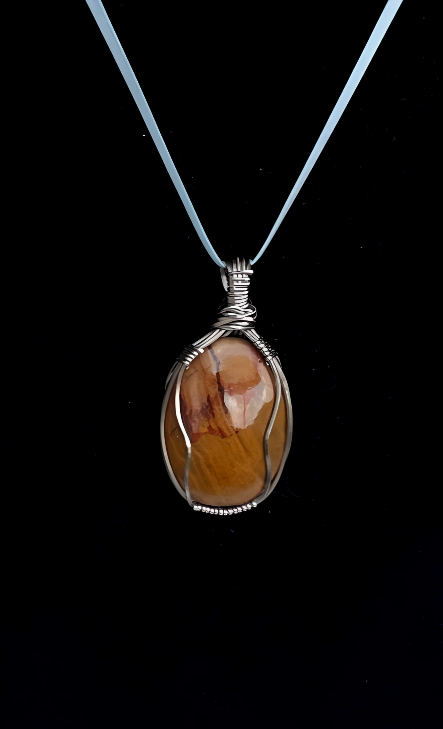 PW0005 Pendant of Petrified Wood Stone Wrapped in Silver Wire