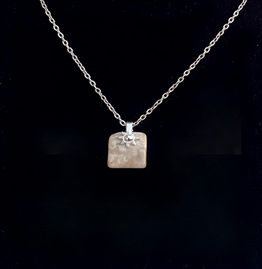 QZ0001 White and Gray Quartzite Pendant, Silver Chain