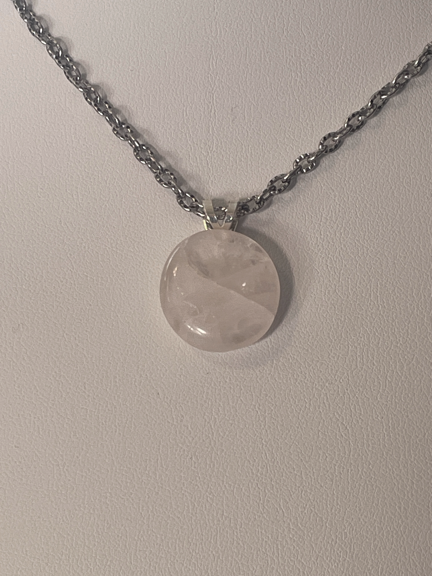 QZ0005 Quartz "Button" Pendant on Silver Chain