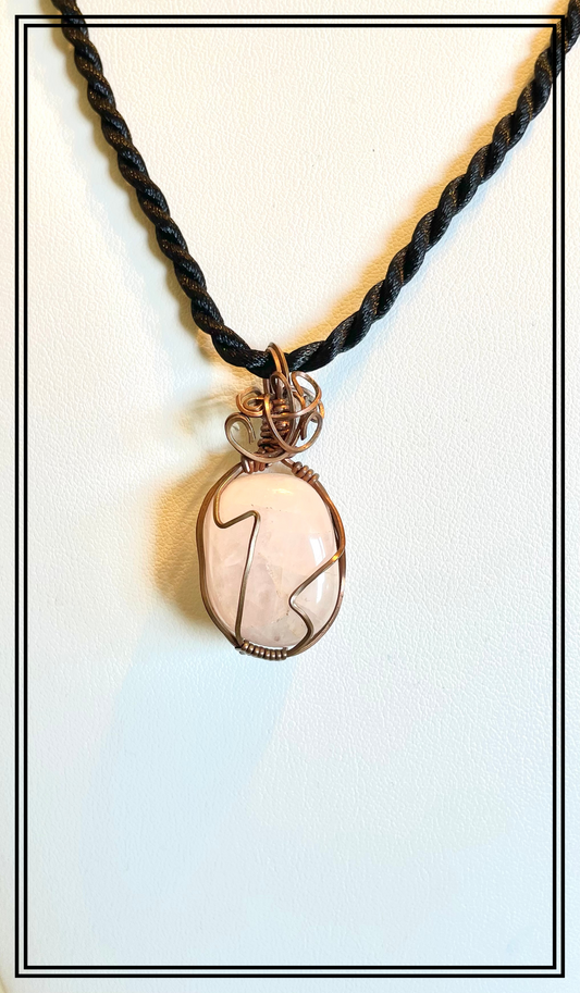 QZ0011 Quartz Wire-Wrapped in Antiqued Copper, Braided Lanyard