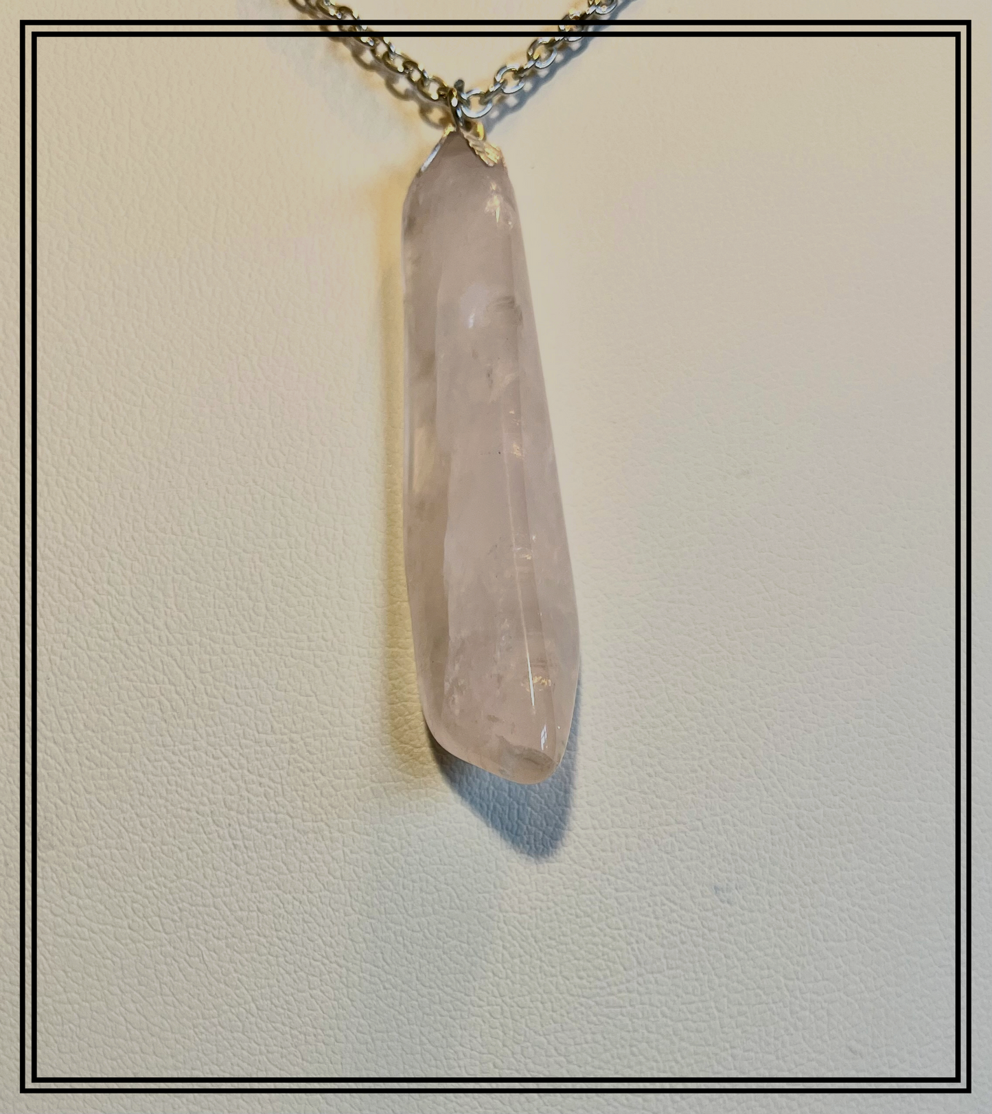 QZ0014 Tumble-polished Quartz Stone Pendant on Silver-Colored Chain Necklace