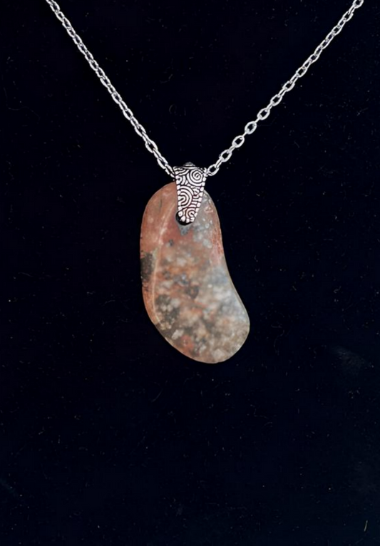 RHY0001 Large Freeform Rhyolite Stone Pendant, Antiqued Silver Chain