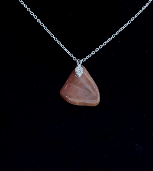 RJ0003 Necklace Freeform Red Jasper Pendant, Silver Chain